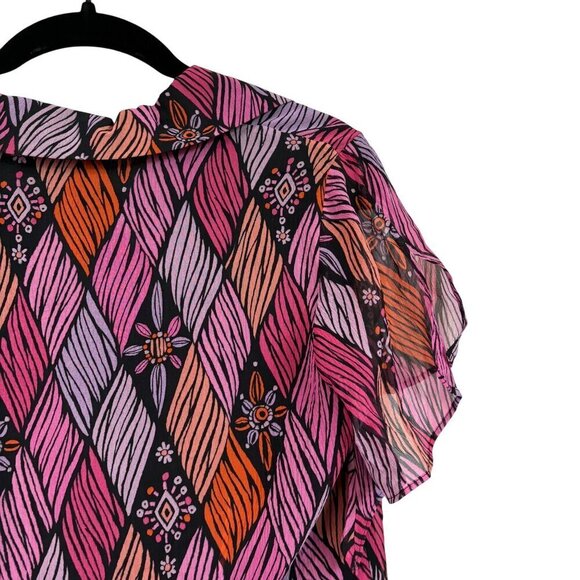 NWT Bob Mackie Silk Button Up Blouse Wearable Art Vibrant Shirt Size S - Picture 9 of 10